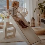 MeowBaby Montessori leseni tobogan za otroke Scandi - white