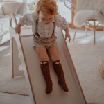 MeowBaby Montessori leseni tobogan za otroke Scandi - white