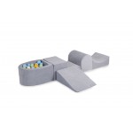 MeowBaby igralni poligon Light gray s 100 kroglicami: baby modra, bela, rumena, svetlo zelena